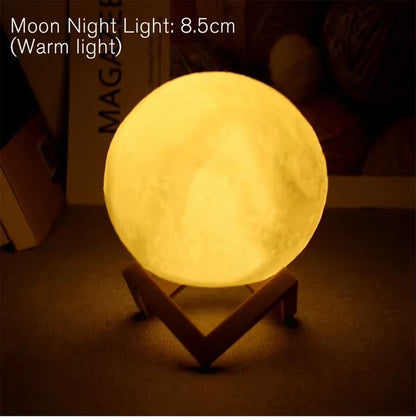 LED Night Light 8Cm Moon Lamp Battery Powered with Stand Starry Lamp Bedroom Decor Night Lights Kids Gift Button Cell