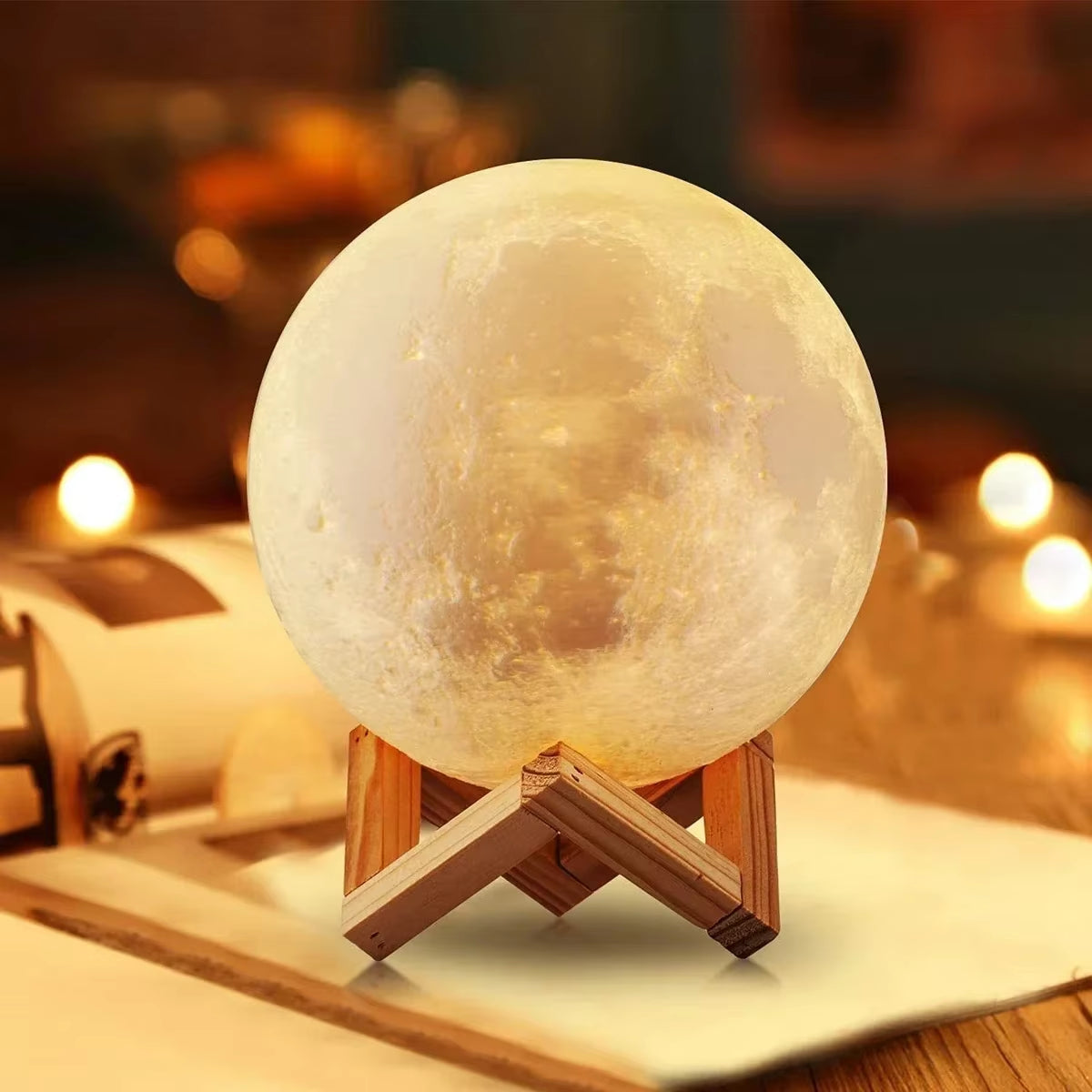 LED Night Light 8Cm Moon Lamp Battery Powered with Stand Starry Lamp Bedroom Decor Night Lights Kids Gift Button Cell