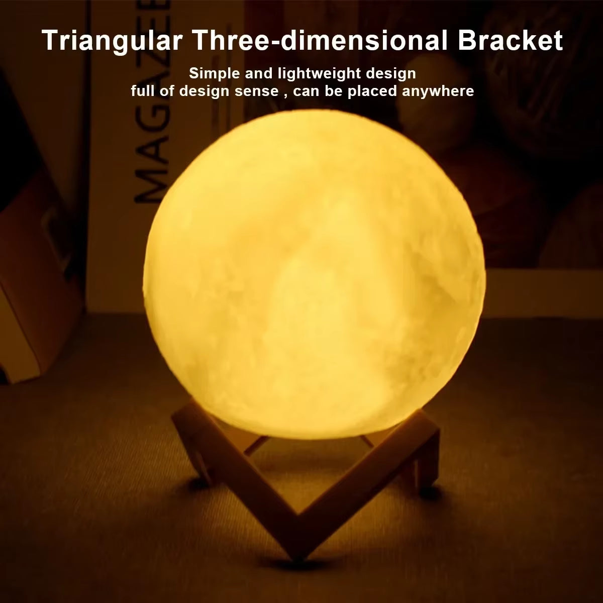 LED Night Light 8Cm Moon Lamp Battery Powered with Stand Starry Lamp Bedroom Decor Night Lights Kids Gift Button Cell